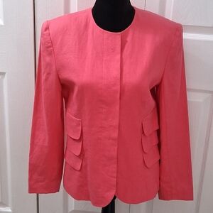 Albert Nipon Boutique Bright Pink 100% Linen Blazer  Size 8
